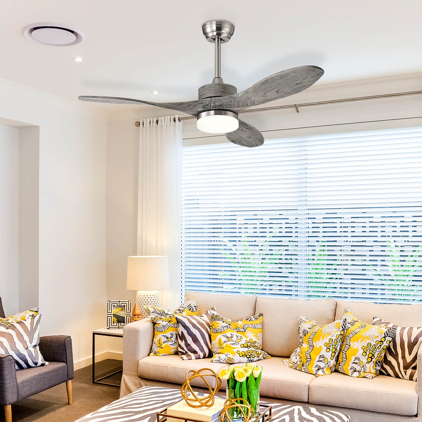 48 Inch Wooden Ceiling Fan with LED Light and 6 Speed Remote Control