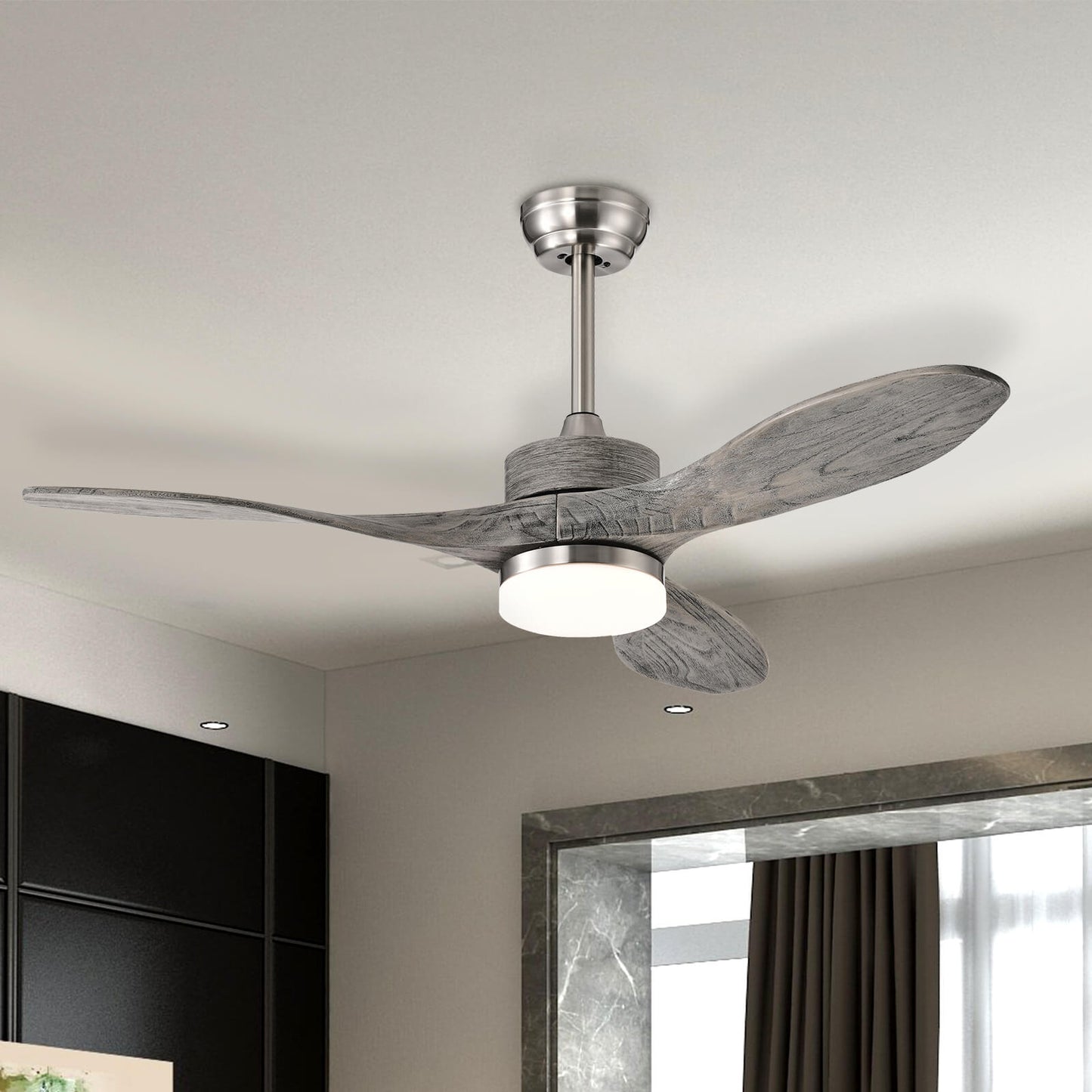 48 Inch Wooden Ceiling Fan with LED Light and 6 Speed Remote Control