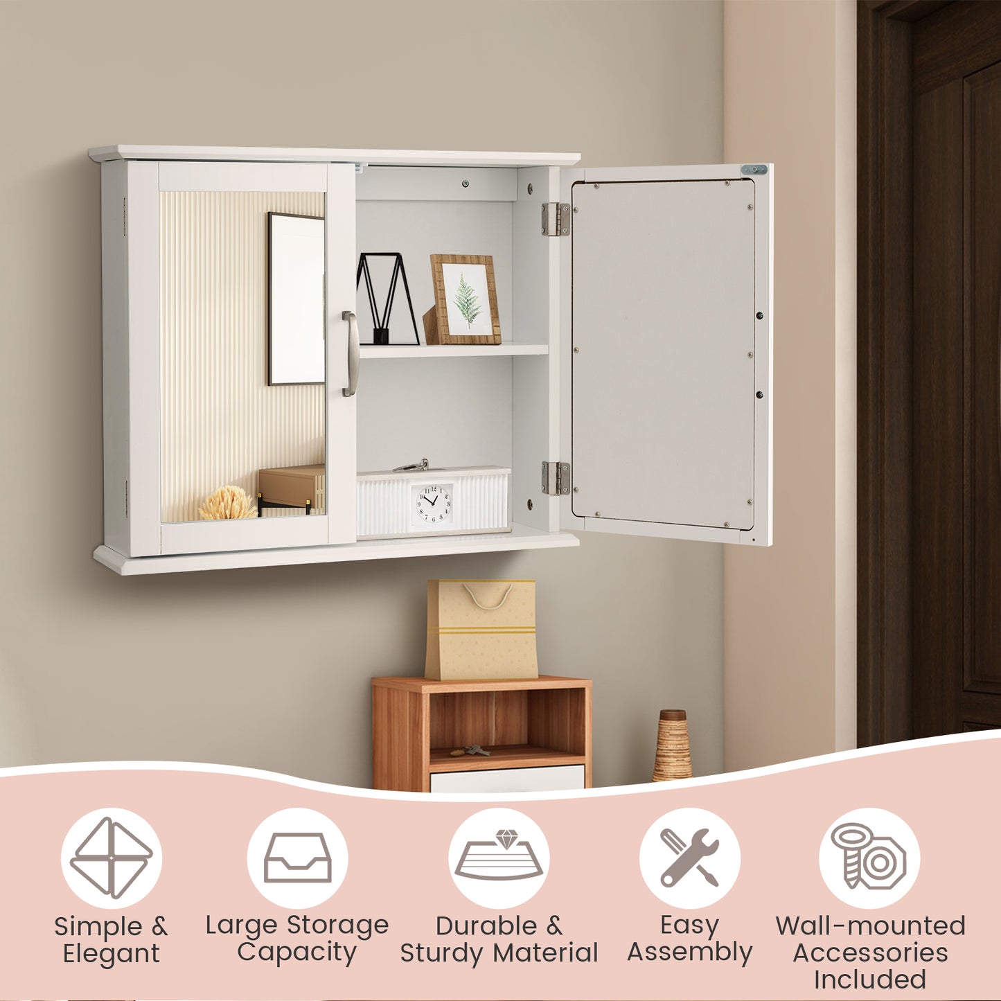Wall-Mounted 2 Tier Medicine Cabinet with Mirrors & Handles for Bathroom Storage