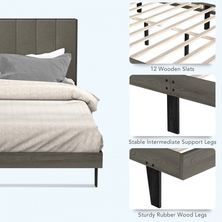 Queen Size Upholstered Bed Frame with Channel Tufted Headboard for Ultimate Comfort