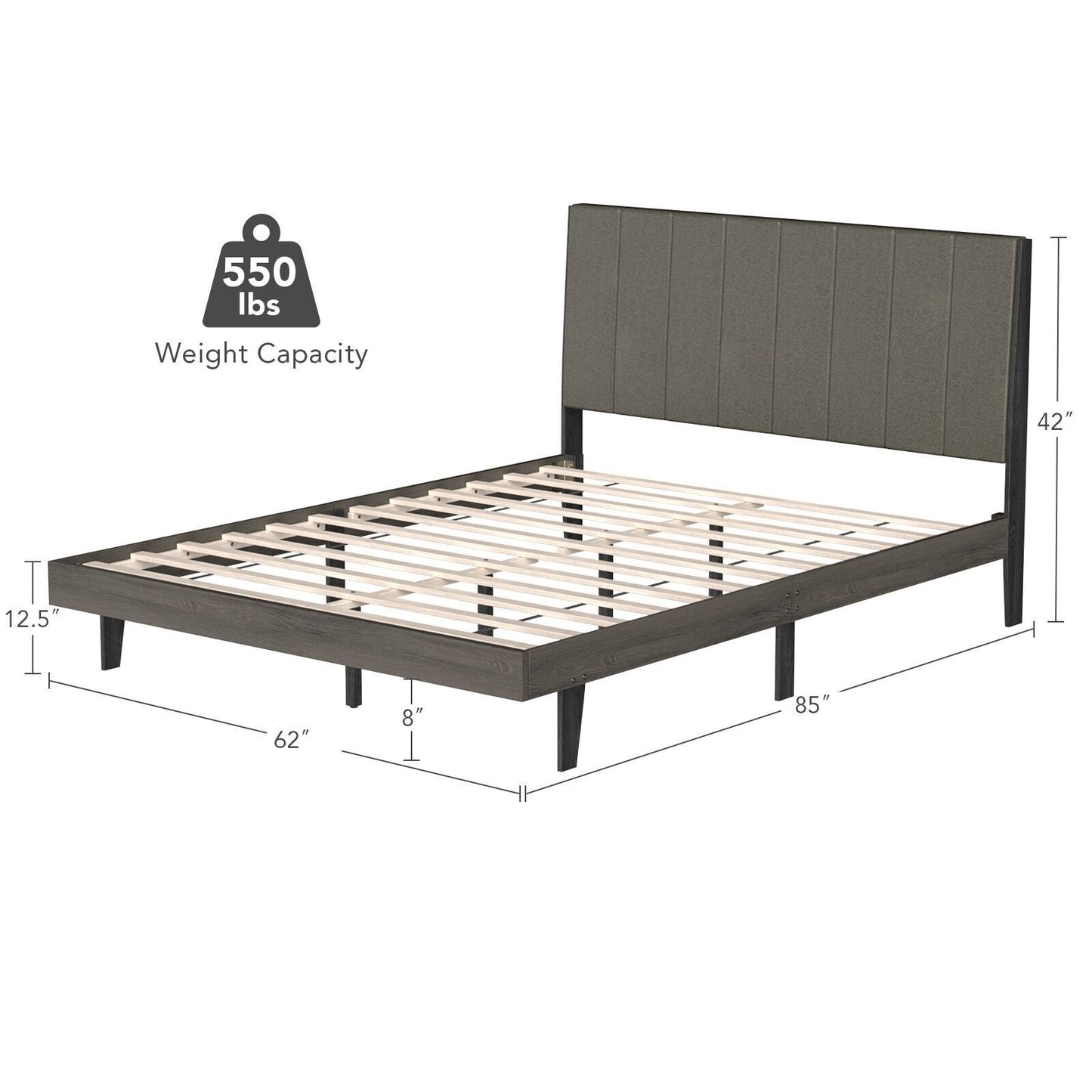 Queen Size Upholstered Bed Frame with Channel Tufted Headboard for Ultimate Comfort