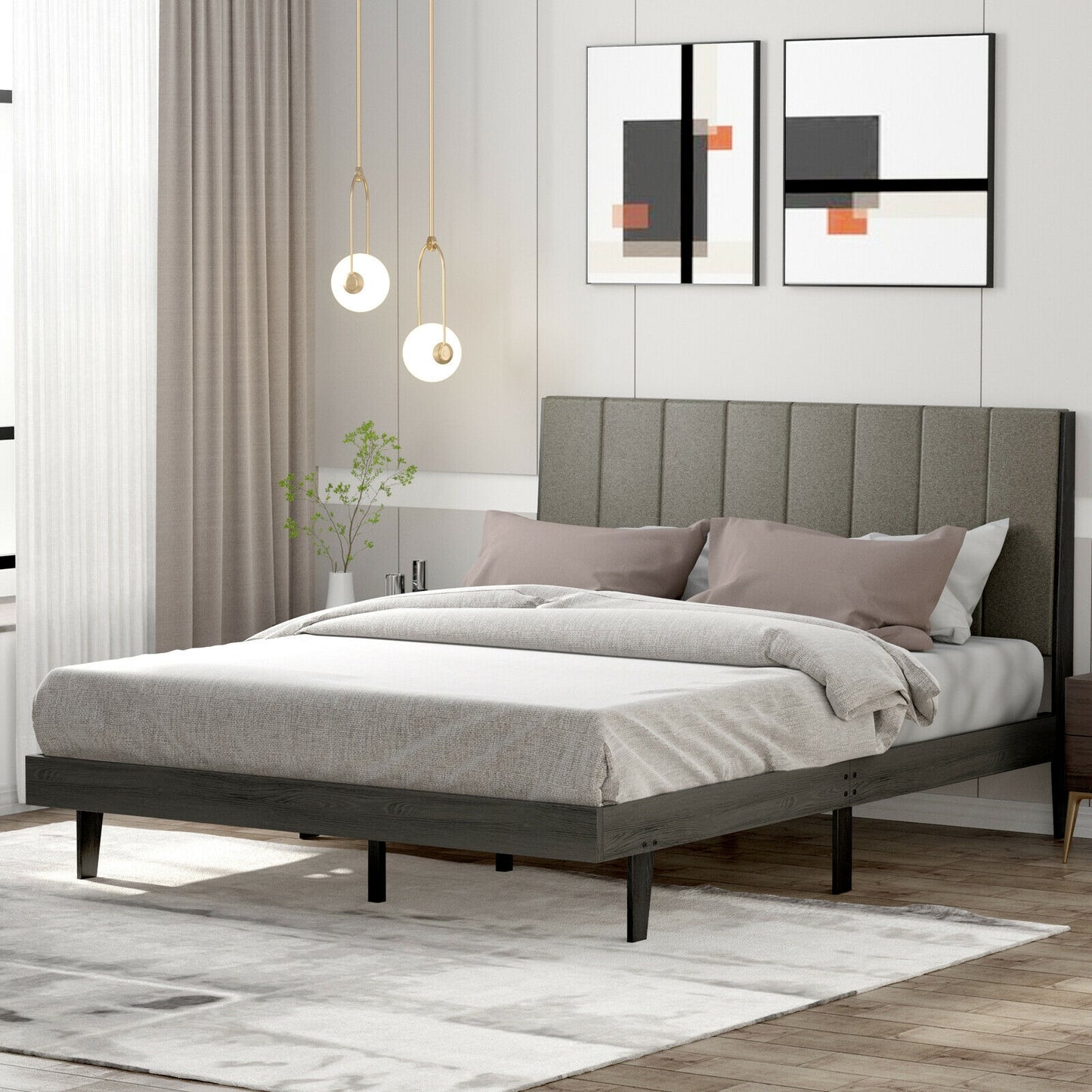 Queen Size Upholstered Bed Frame with Channel Tufted Headboard for Ultimate Comfort