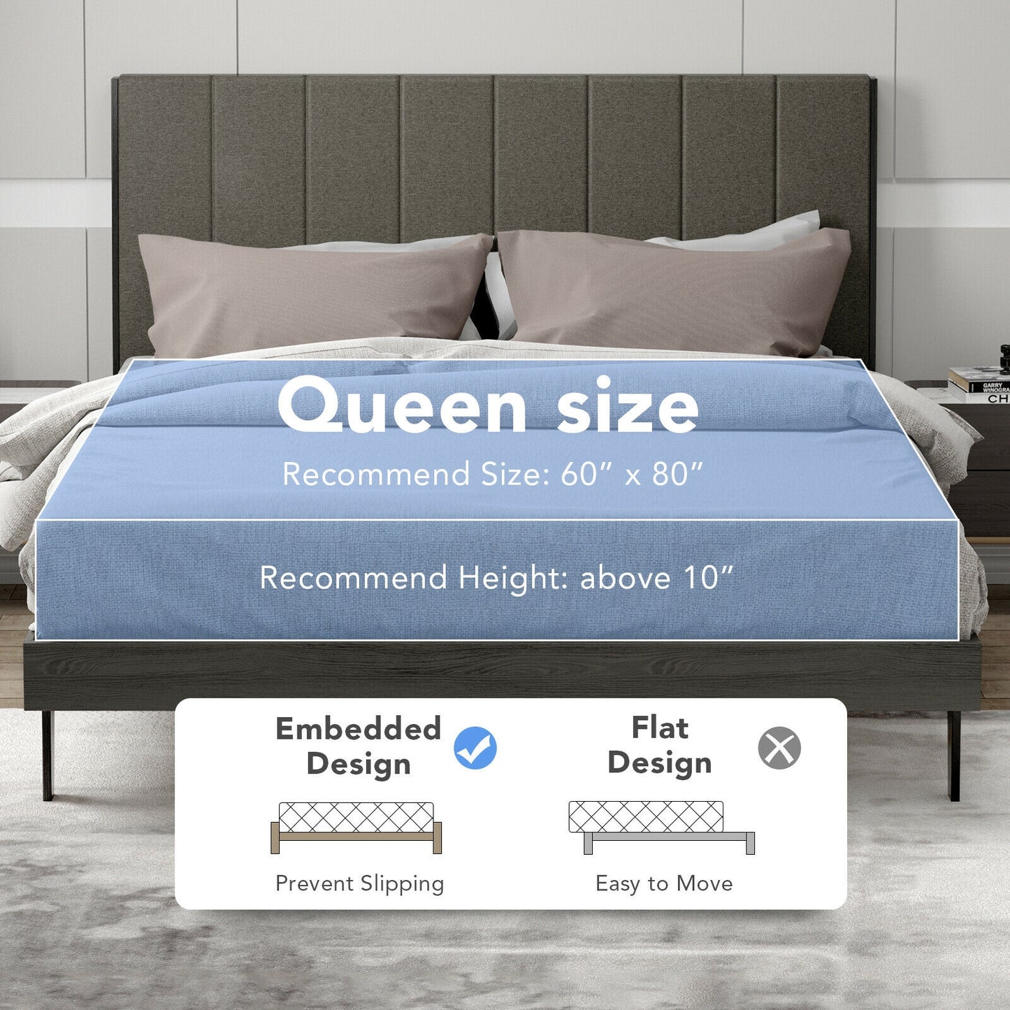 Queen Size Upholstered Bed Frame with Channel Tufted Headboard for Ultimate Comfort