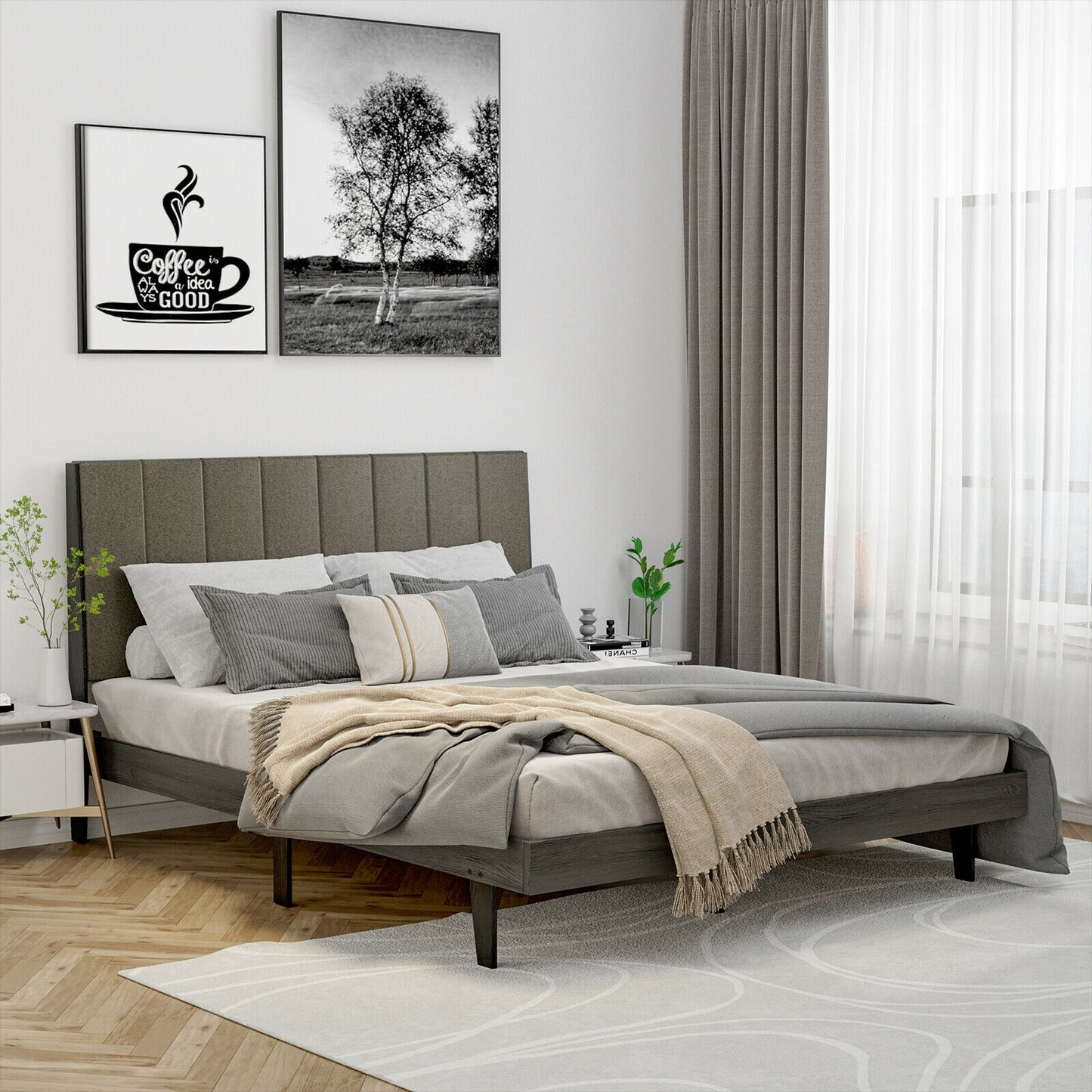 Queen Size Upholstered Bed Frame with Channel Tufted Headboard for Ultimate Comfort