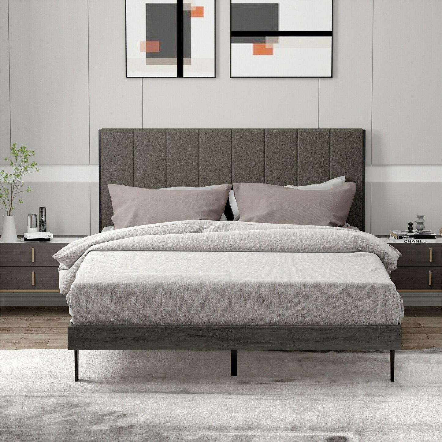 Queen Size Upholstered Bed Frame with Channel Tufted Headboard for Ultimate Comfort