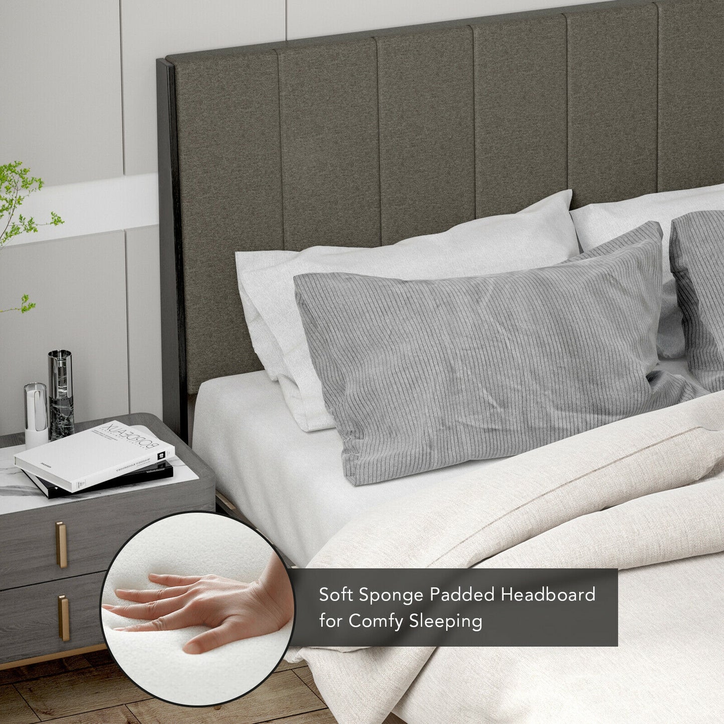 Queen Size Upholstered Bed Frame with Channel Tufted Headboard for Ultimate Comfort