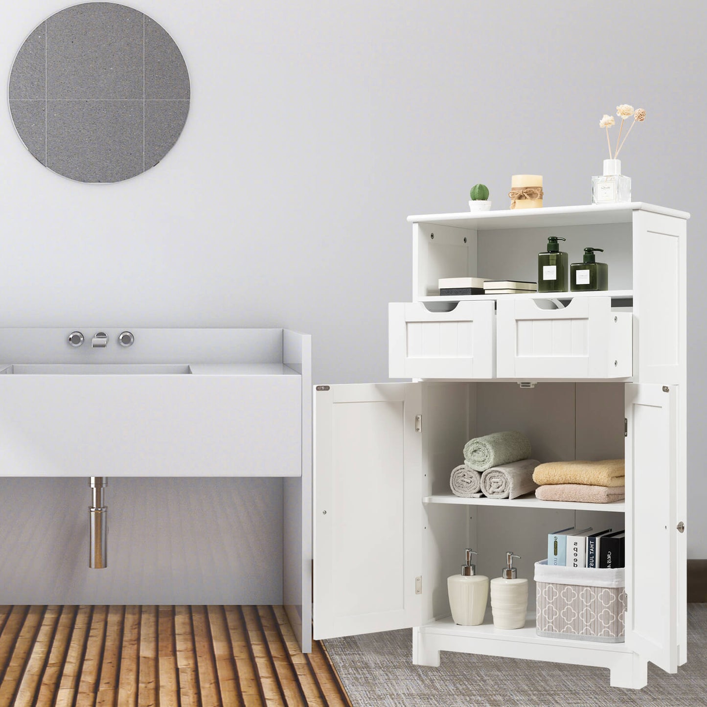 Adjustable Storage Bathroom Side Cabinet with Magnetic Doors