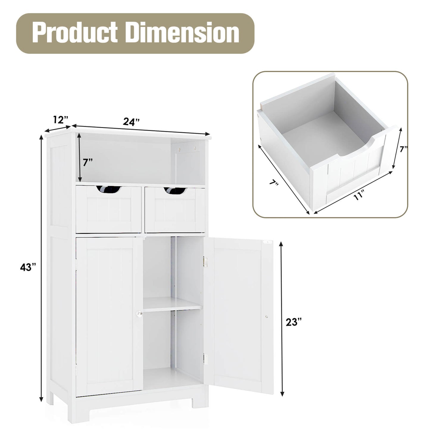 Adjustable Storage Bathroom Side Cabinet with Magnetic Doors