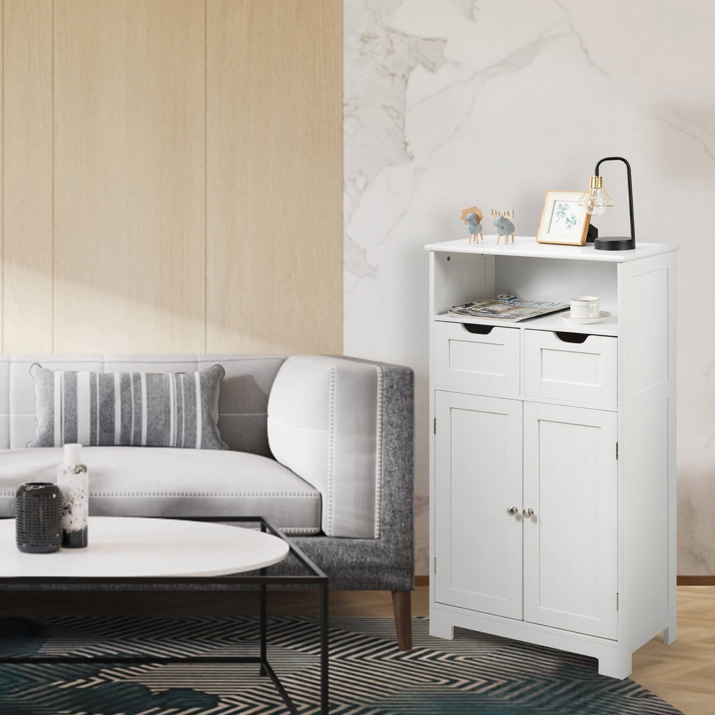 Adjustable Storage Bathroom Side Cabinet with Magnetic Doors
