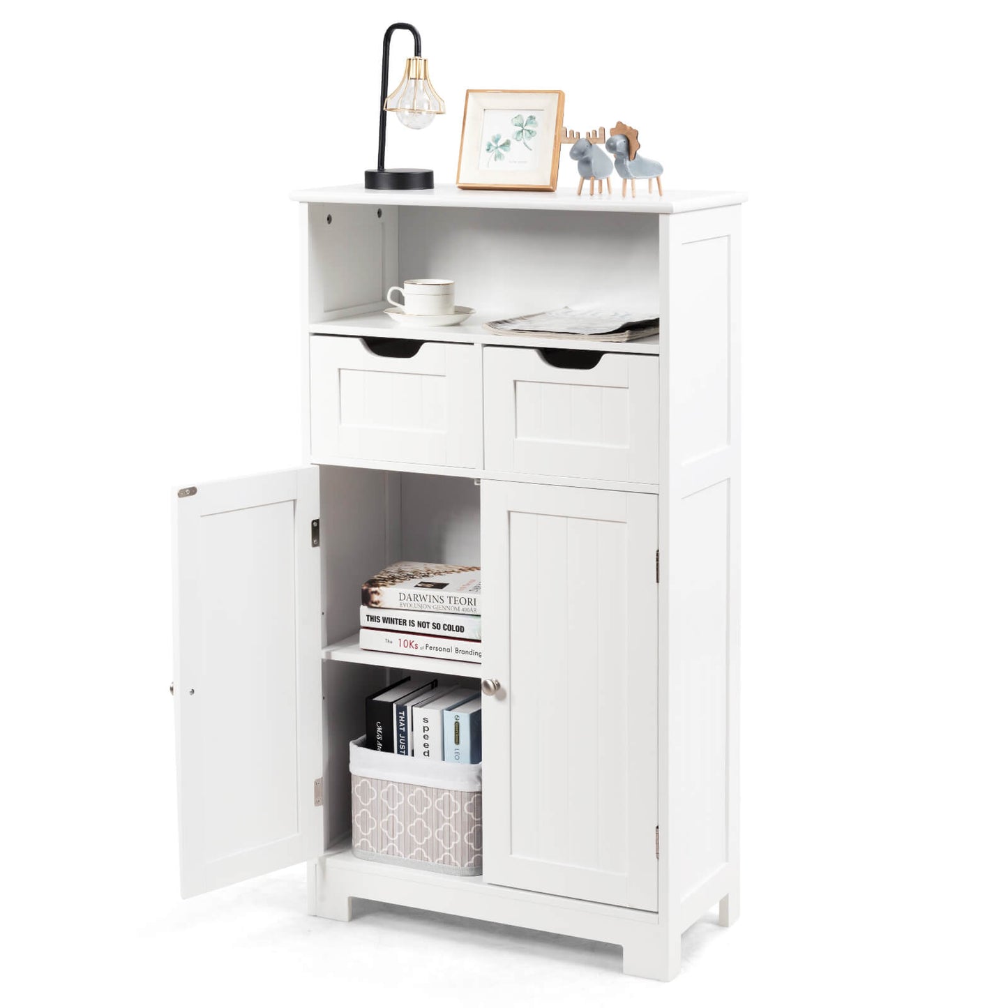 Adjustable Storage Bathroom Side Cabinet with Magnetic Doors
