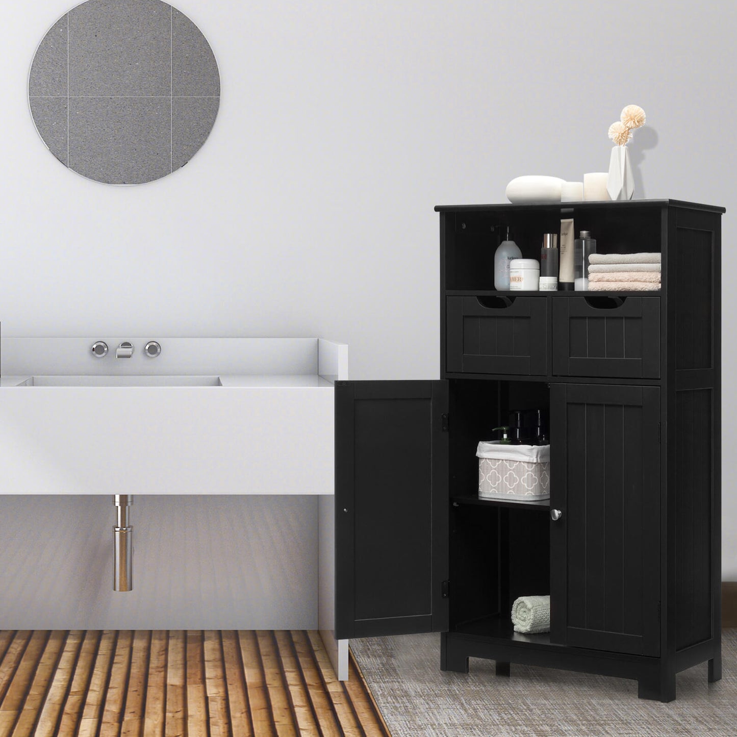 Adjustable Storage Bathroom Side Cabinet with Magnetic Doors