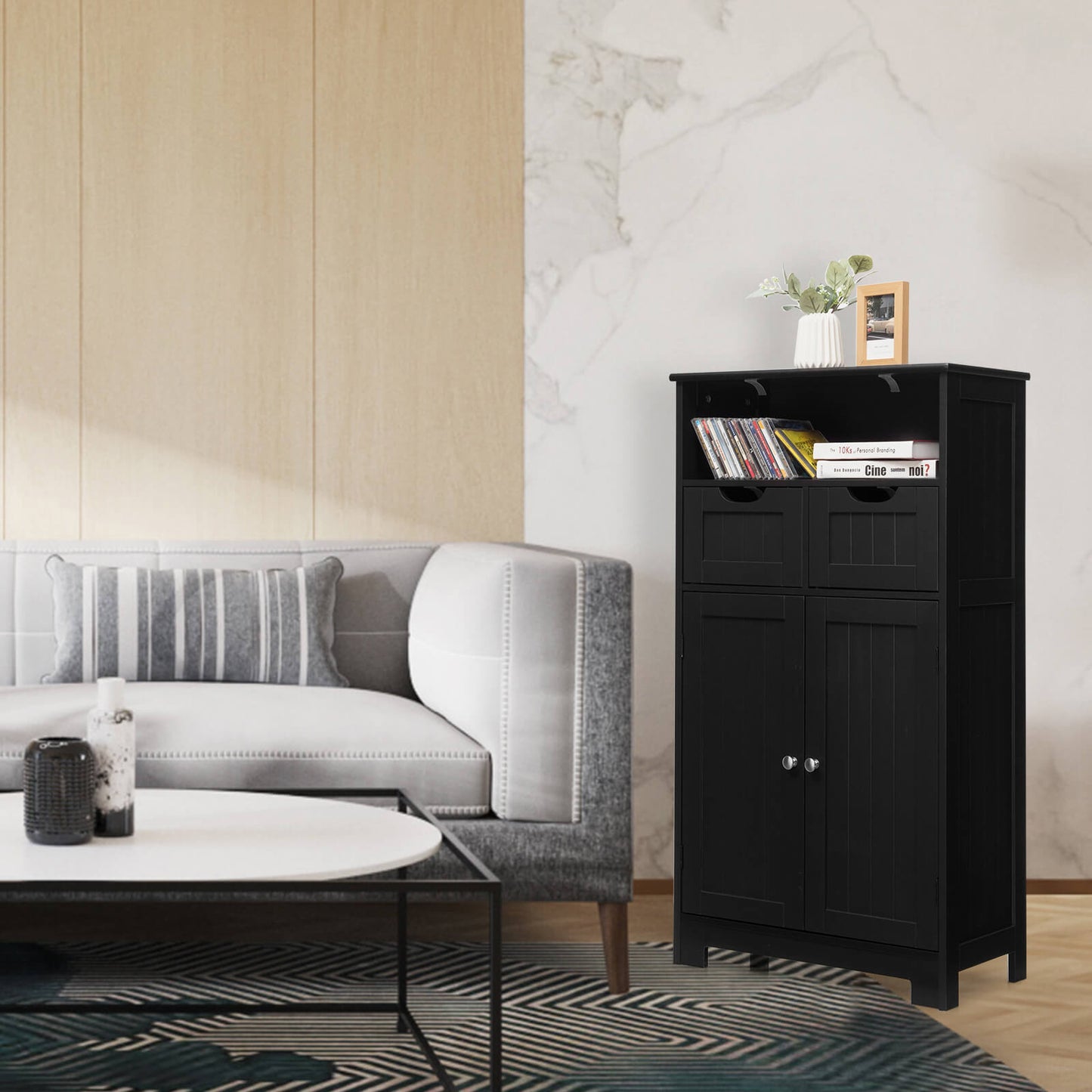 Adjustable Storage Bathroom Side Cabinet with Magnetic Doors