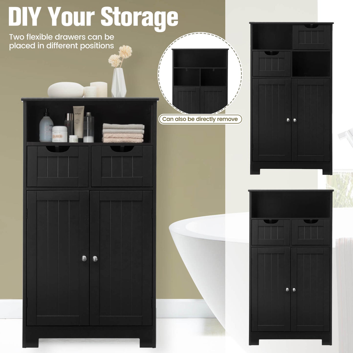 Adjustable Storage Bathroom Side Cabinet with Magnetic Doors