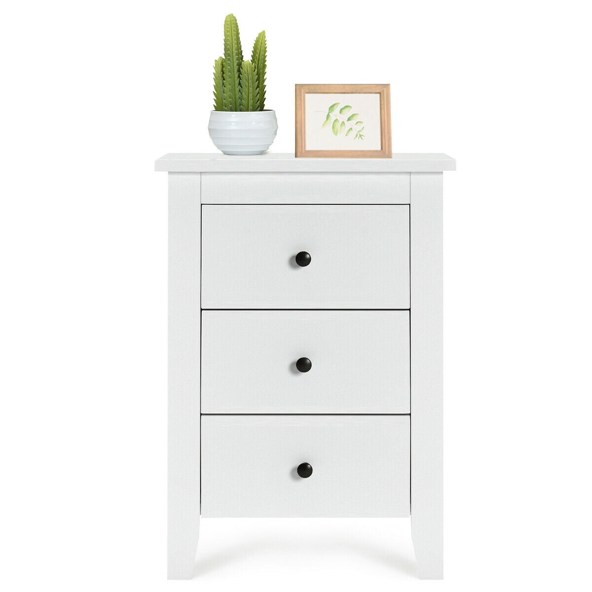 Modern Nightstand with 3 Drawers Bedroom Storage End Table White
