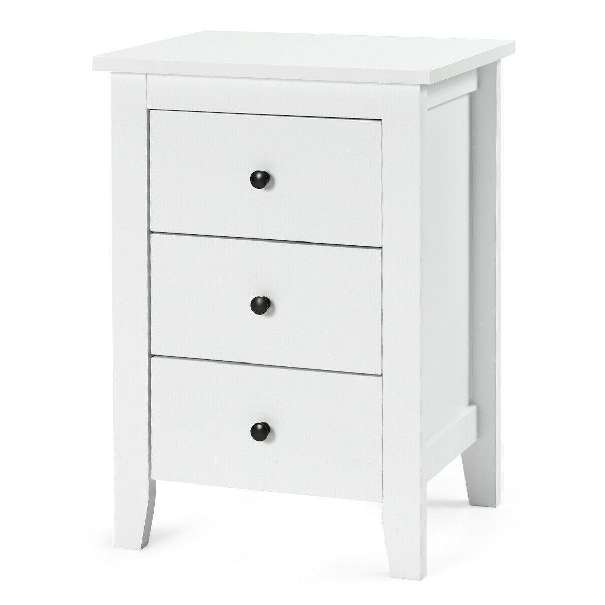 Modern Nightstand with 3 Drawers Bedroom Storage End Table White