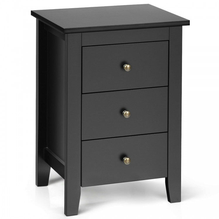 Modern Nightstand with 3 Drawers Bedroom Storage End Table Black