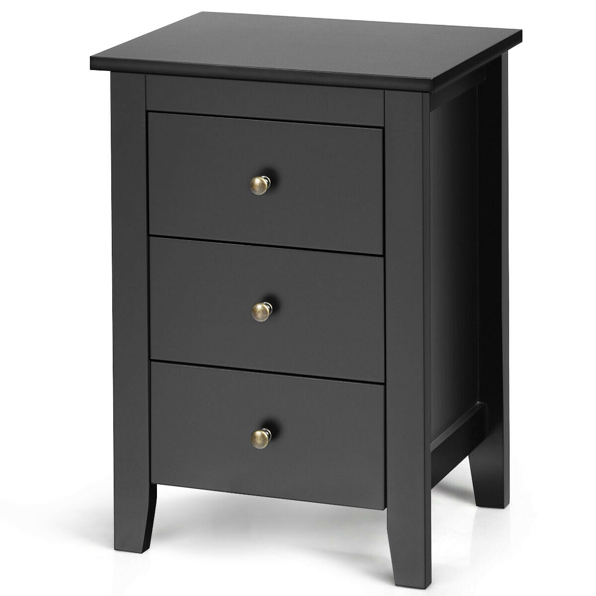Modern Nightstand with 3 Drawers Bedroom Storage End Table Black