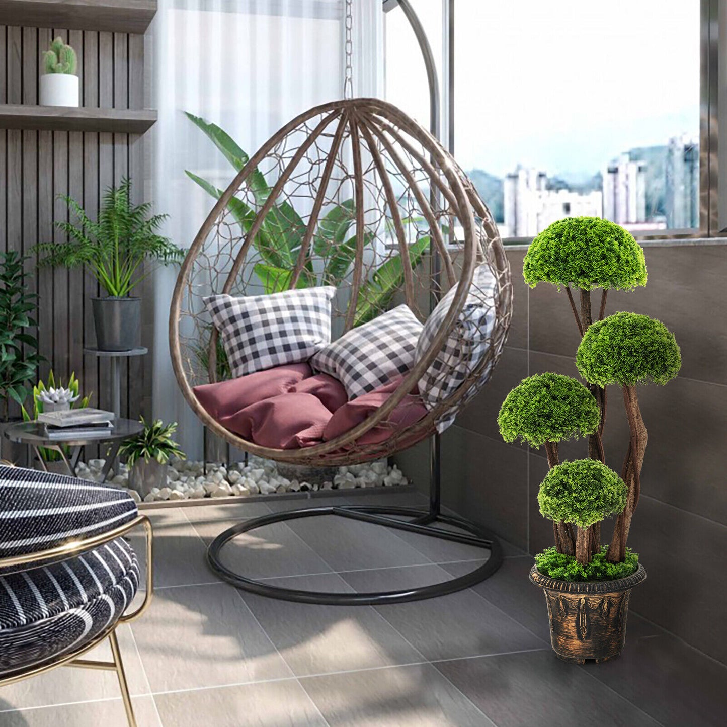 3 Feet Artificial Cedar Topiary Tree with Rattan Trunk – Lifelike Indoor/Outdoor Décor