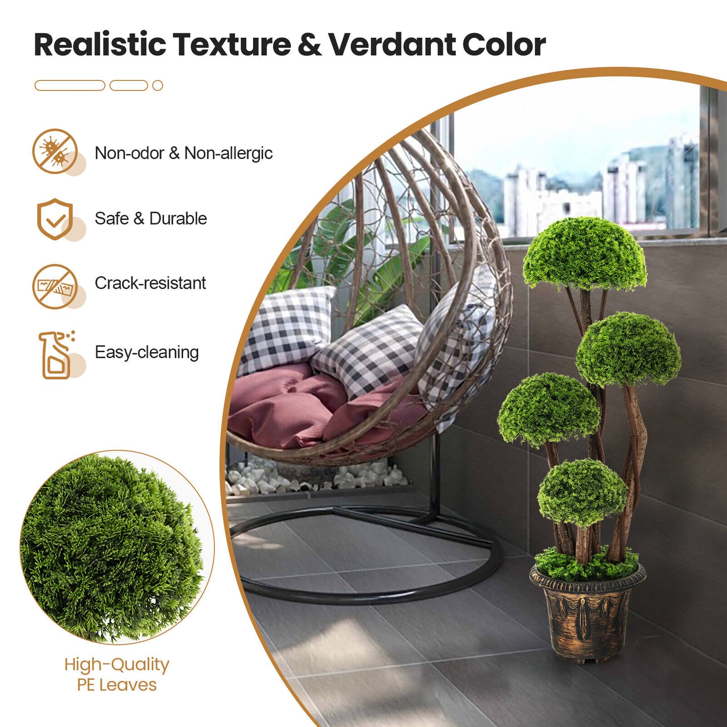 3 Feet Artificial Cedar Topiary Tree with Rattan Trunk – Lifelike Indoor/Outdoor Décor