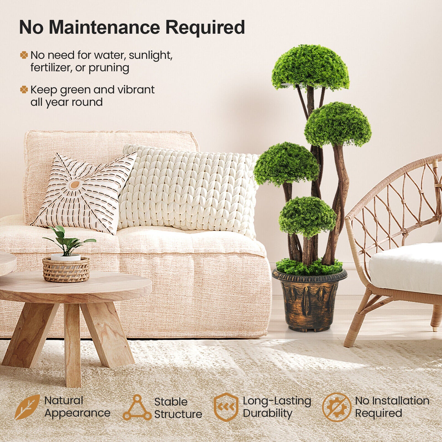 3 Feet Artificial Cedar Topiary Tree with Rattan Trunk – Lifelike Indoor/Outdoor Décor