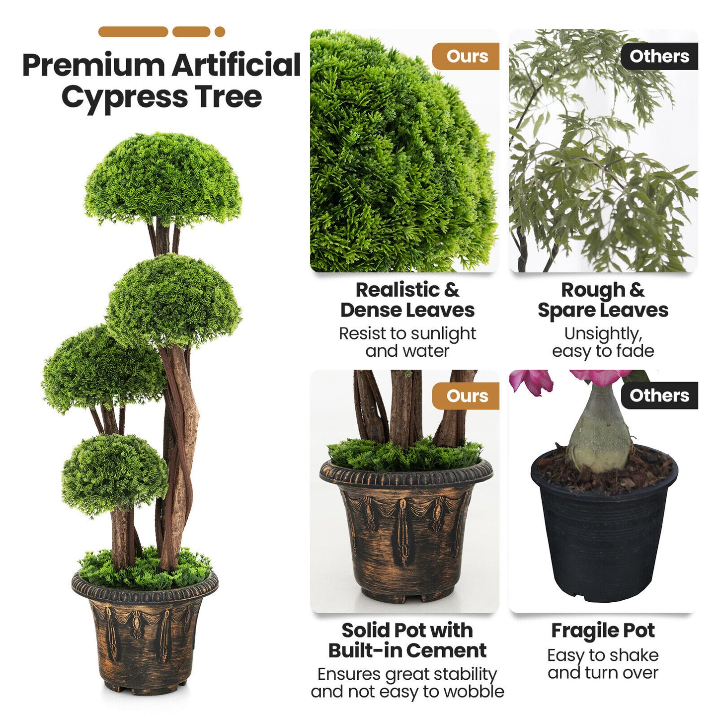 3 Feet Artificial Cedar Topiary Tree with Rattan Trunk – Lifelike Indoor/Outdoor Décor