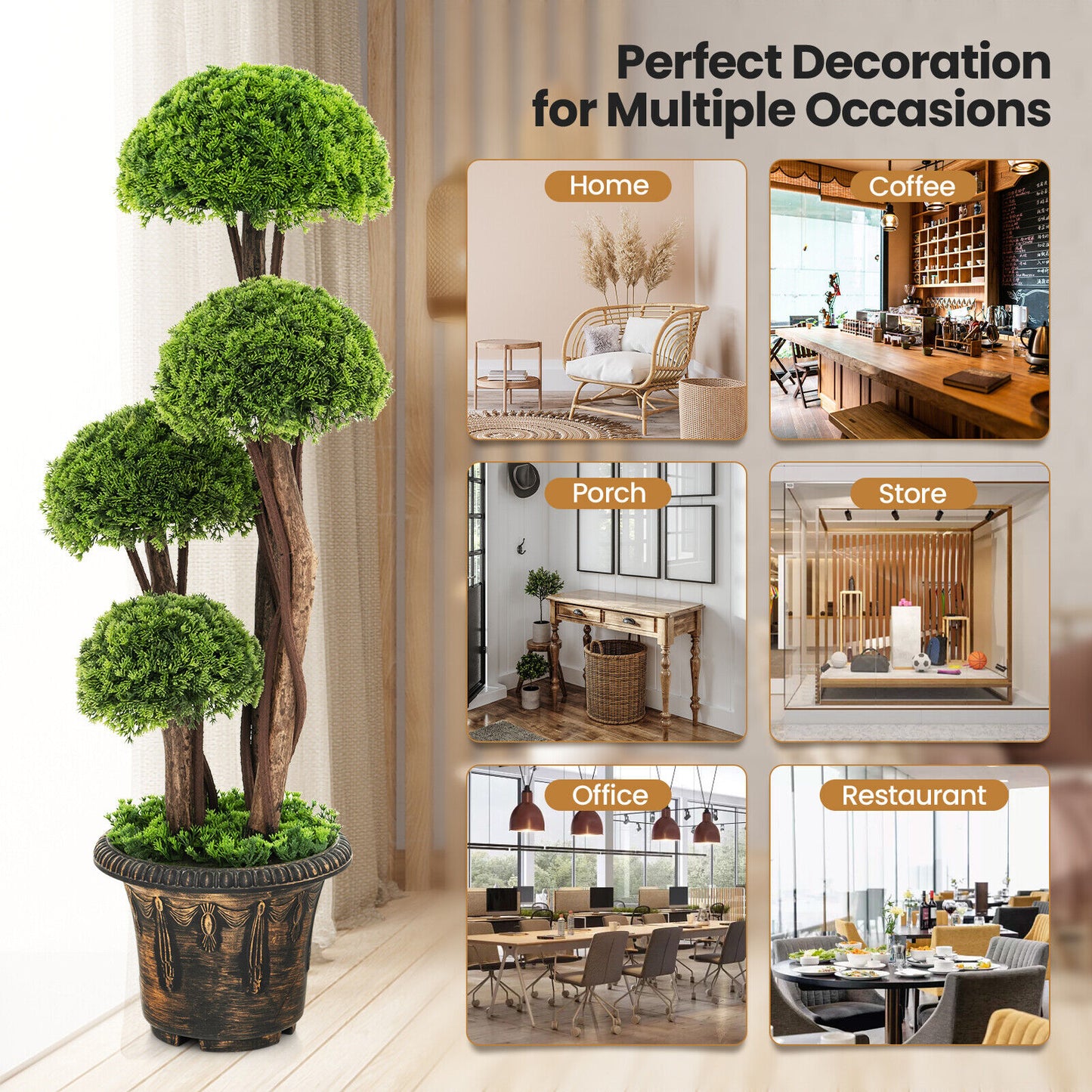 3 Feet Artificial Cedar Topiary Tree with Rattan Trunk – Lifelike Indoor/Outdoor Décor