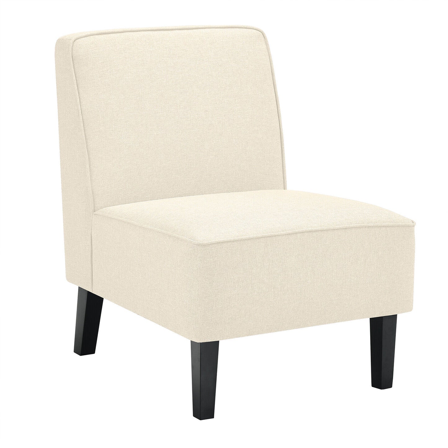 Contemporary Armless Accent Chair with Linen Fabric and Wood Base Beige