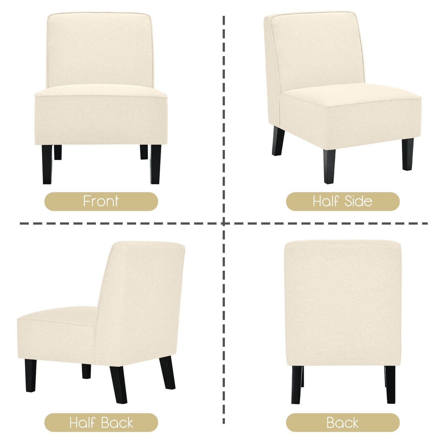 Contemporary Armless Accent Chair with Linen Fabric and Wood Base Beige