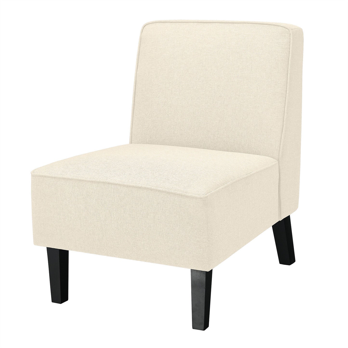Contemporary Armless Accent Chair with Linen Fabric and Wood Base Beige