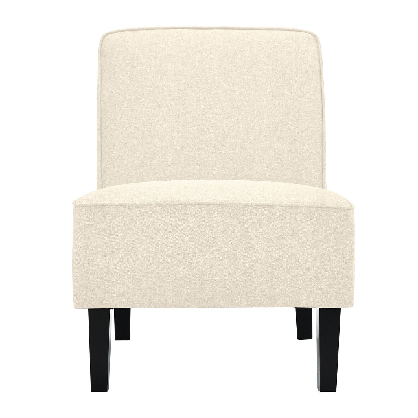 Contemporary Armless Accent Chair with Linen Fabric and Wood Base Beige