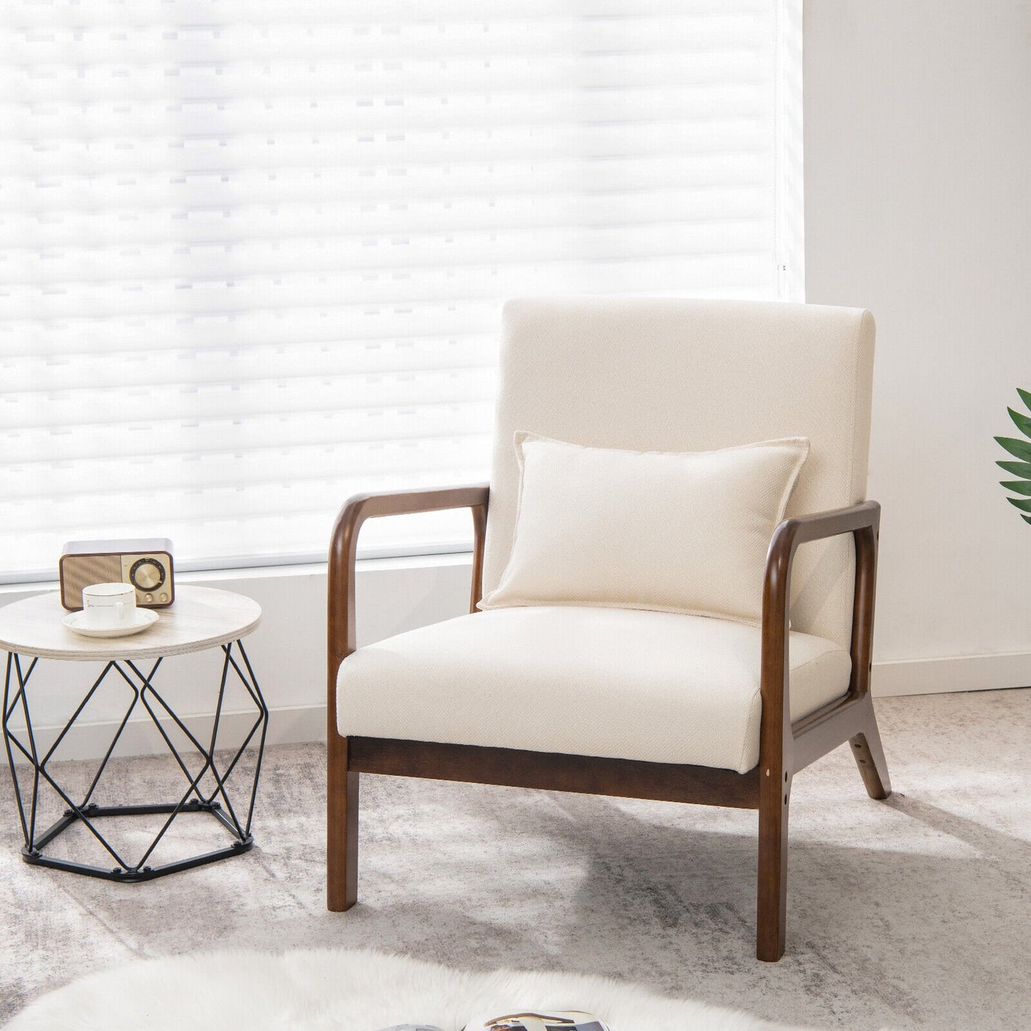 Comfort Accent Chair with Rubber Wood Base and Lumbar Cushion - Beige