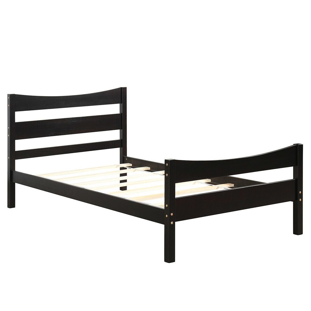 Elegant Twin Size Platform Bed Frame with Slat Support Foundation – Dark Brown