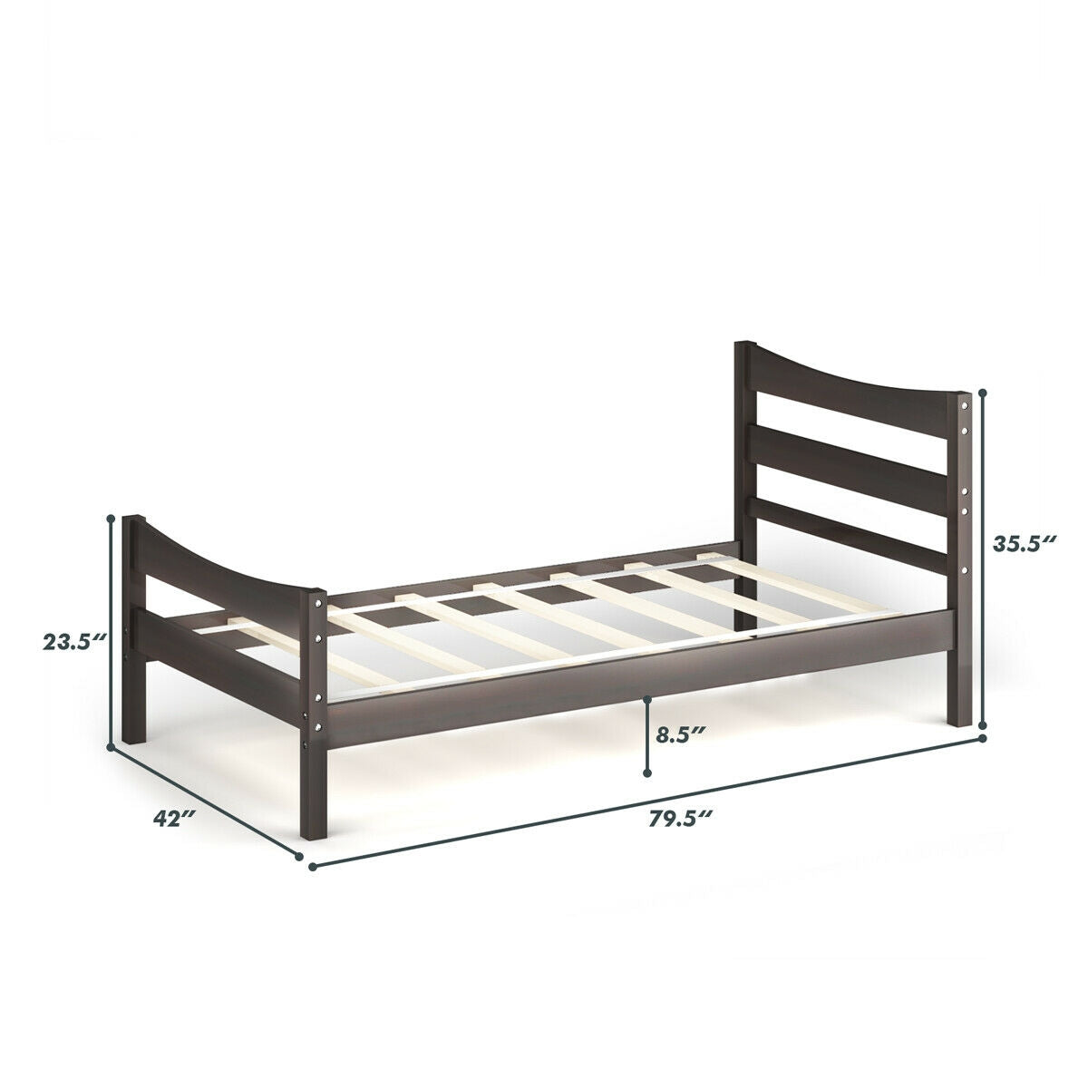 Elegant Twin Size Platform Bed Frame with Slat Support Foundation – Dark Brown