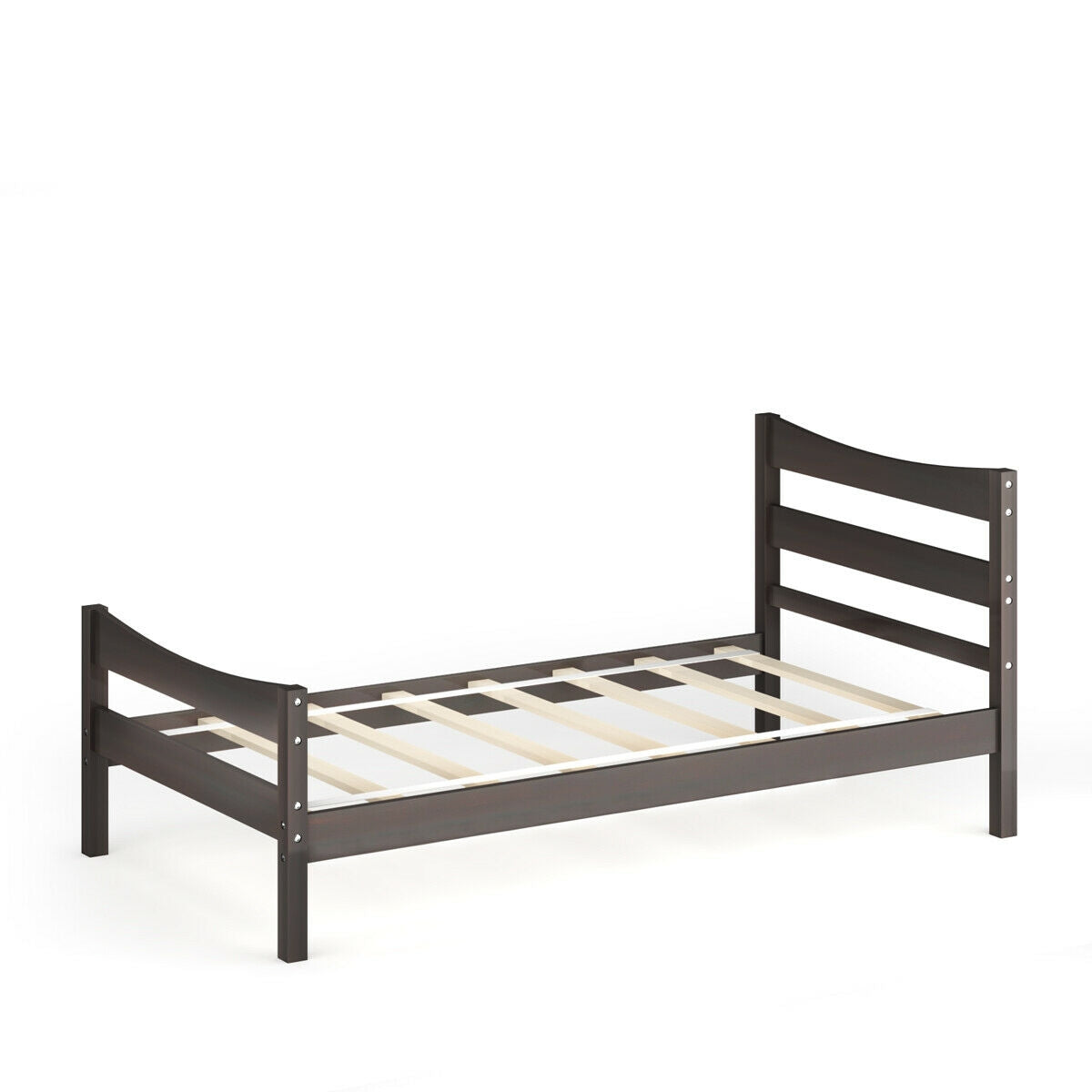 Elegant Twin Size Platform Bed Frame with Slat Support Foundation – Dark Brown