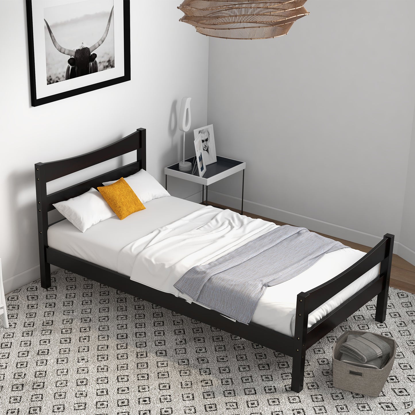 Elegant Twin Size Platform Bed Frame with Slat Support Foundation – Dark Brown