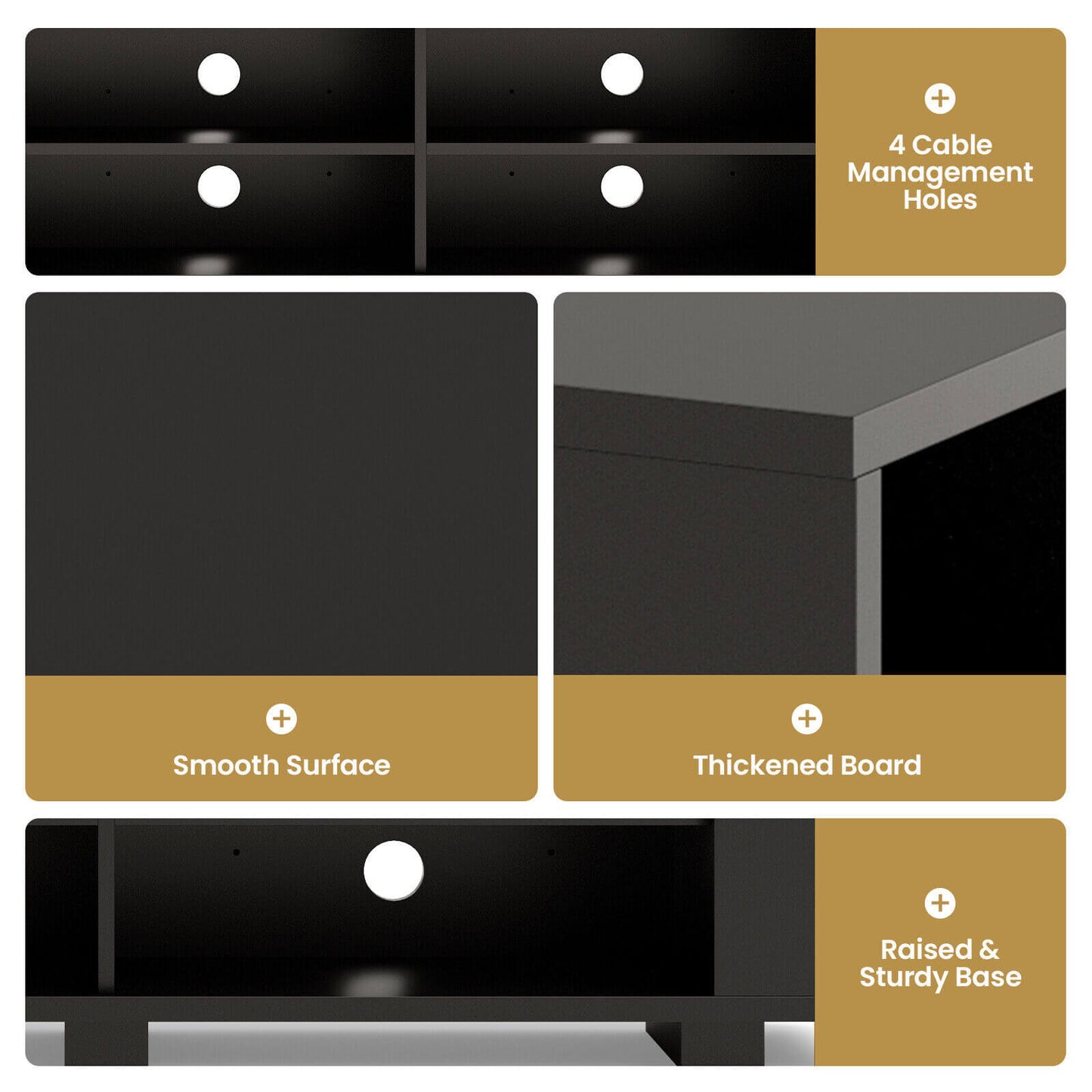 Modern 59 Inch Media Console with Adjustable Open Shelves for TVs up to 65 Inches in Black