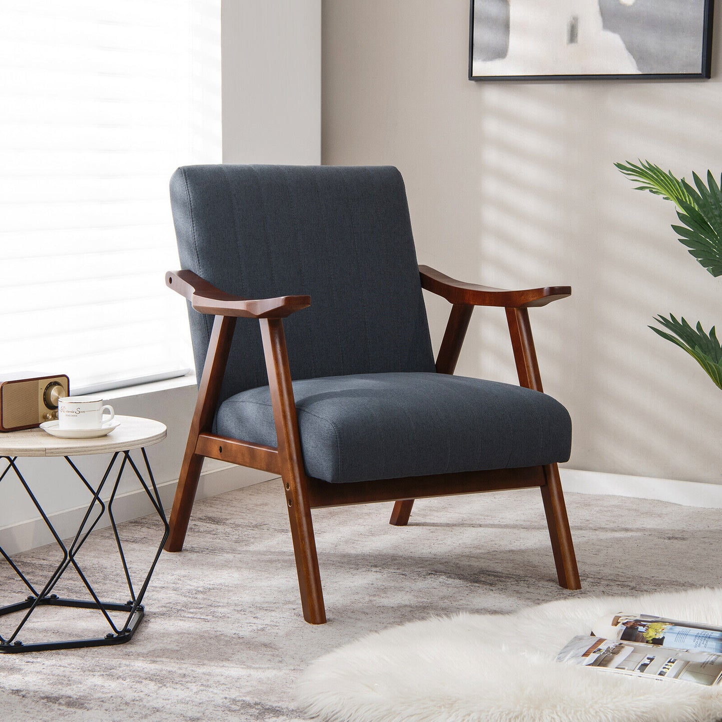 Ergonomic Lounge Armchair with Thick Cushion and Felt Pads Grey