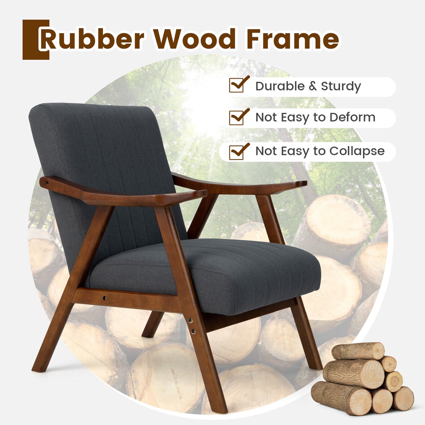 Ergonomic Lounge Armchair with Thick Cushion and Felt Pads Grey