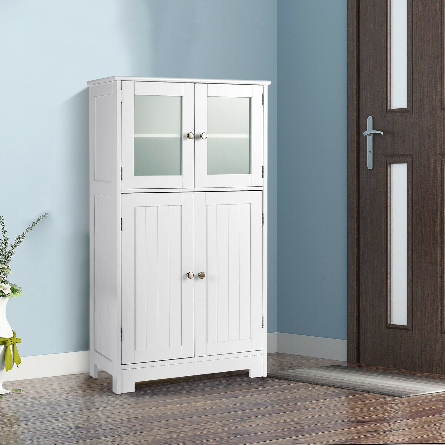 4 Door Freestanding Bathroom & Kitchen Storage Cabinet with Adjustable Shelf