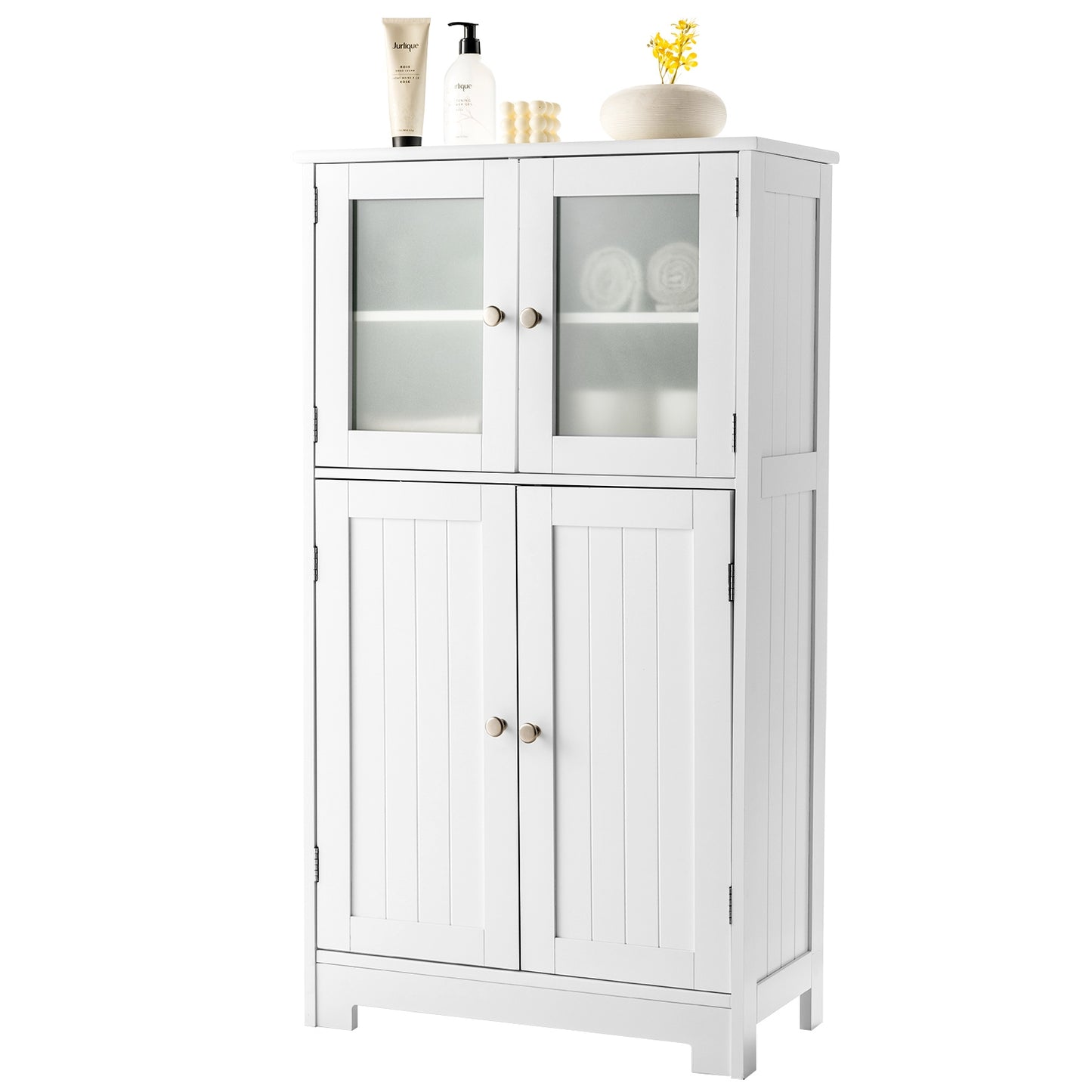 4 Door Freestanding Bathroom & Kitchen Storage Cabinet with Adjustable Shelf
