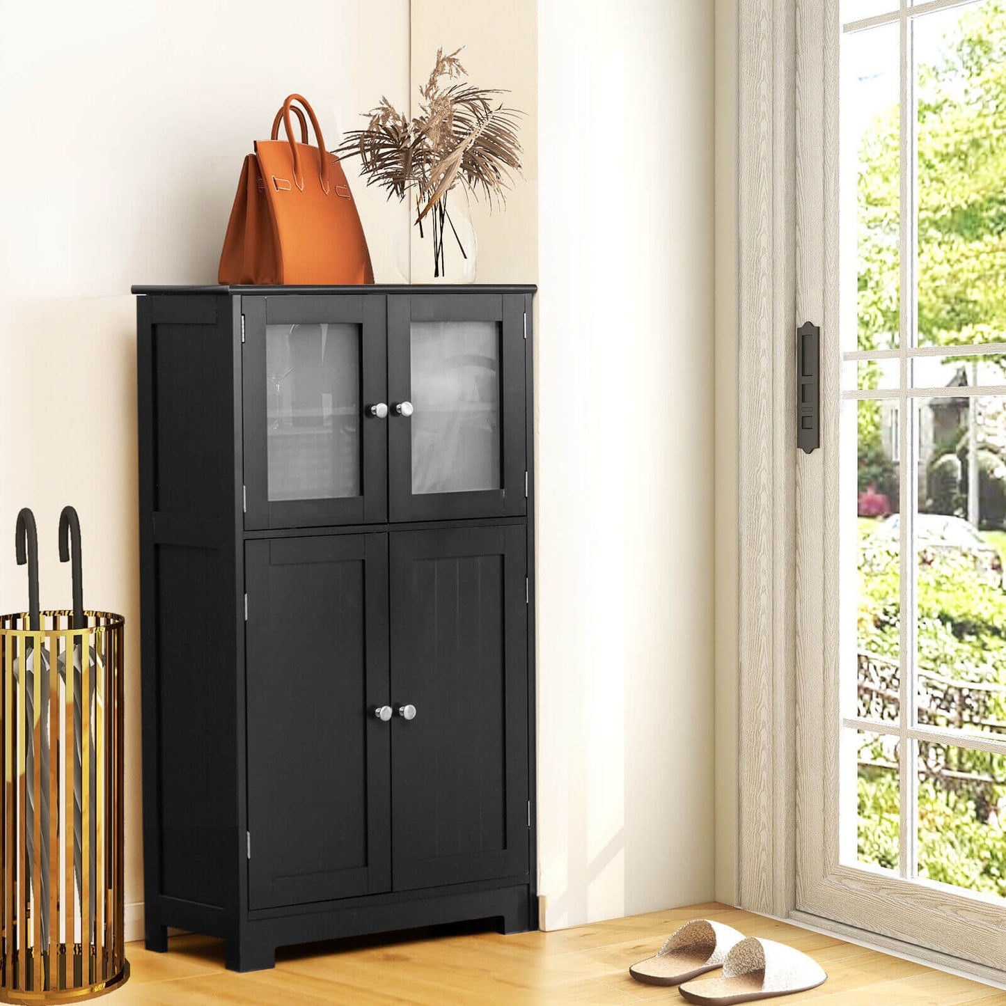 4 Door Freestanding Bathroom & Kitchen Storage Cabinet with Adjustable Shelf