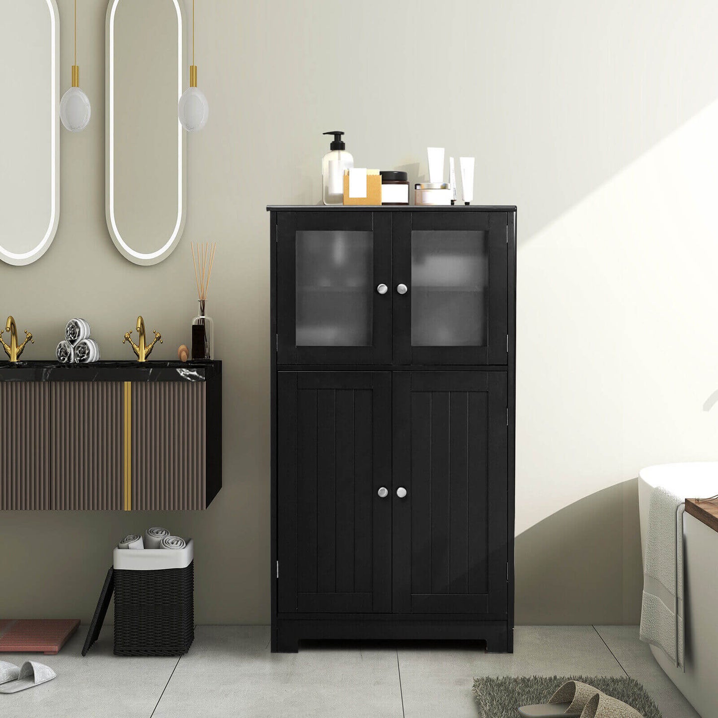 4 Door Freestanding Bathroom & Kitchen Storage Cabinet with Adjustable Shelf