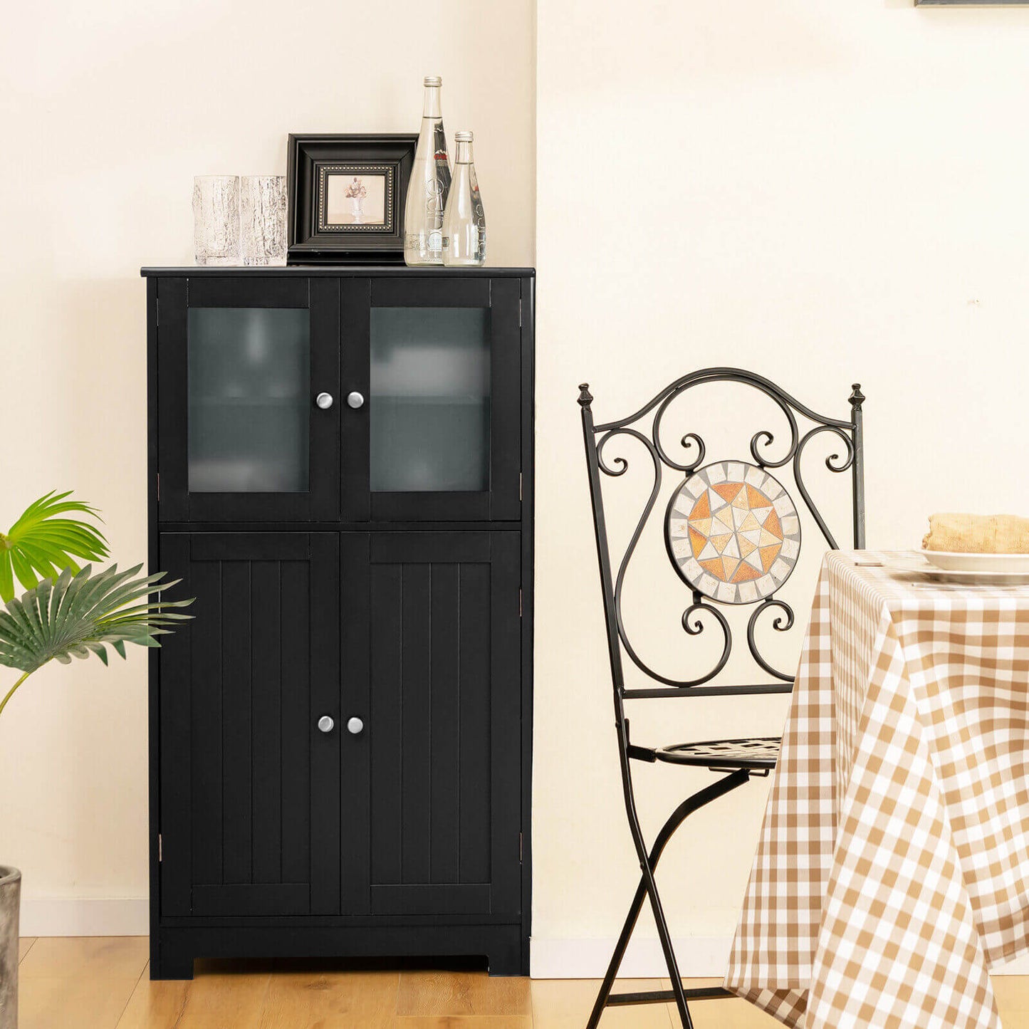 4 Door Freestanding Bathroom & Kitchen Storage Cabinet with Adjustable Shelf