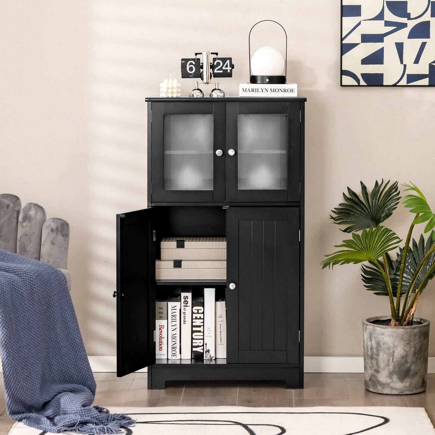 4 Door Freestanding Bathroom & Kitchen Storage Cabinet with Adjustable Shelf
