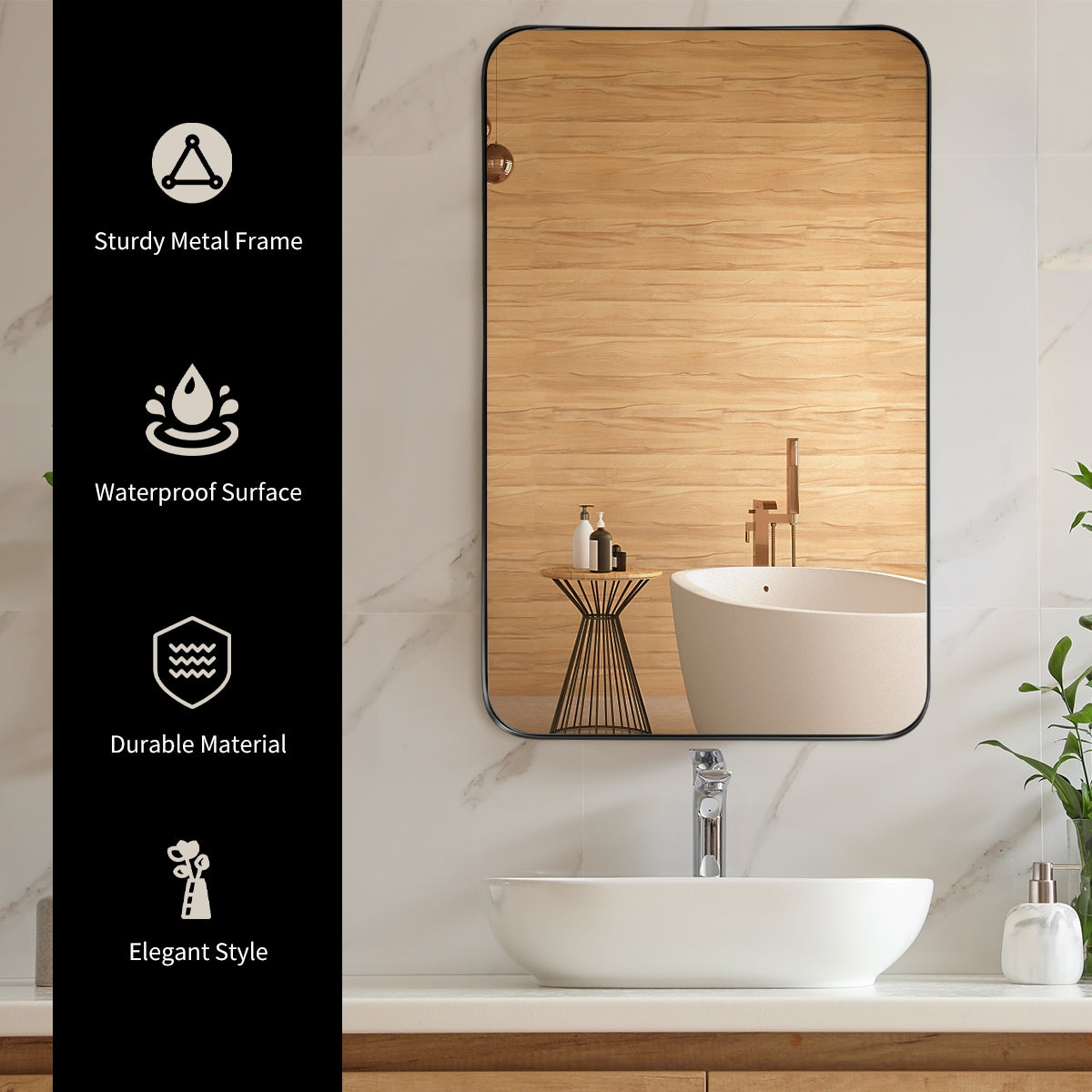 32" x 20" Wall-Mounted Rectangle Mirror with Metal Frame - Black