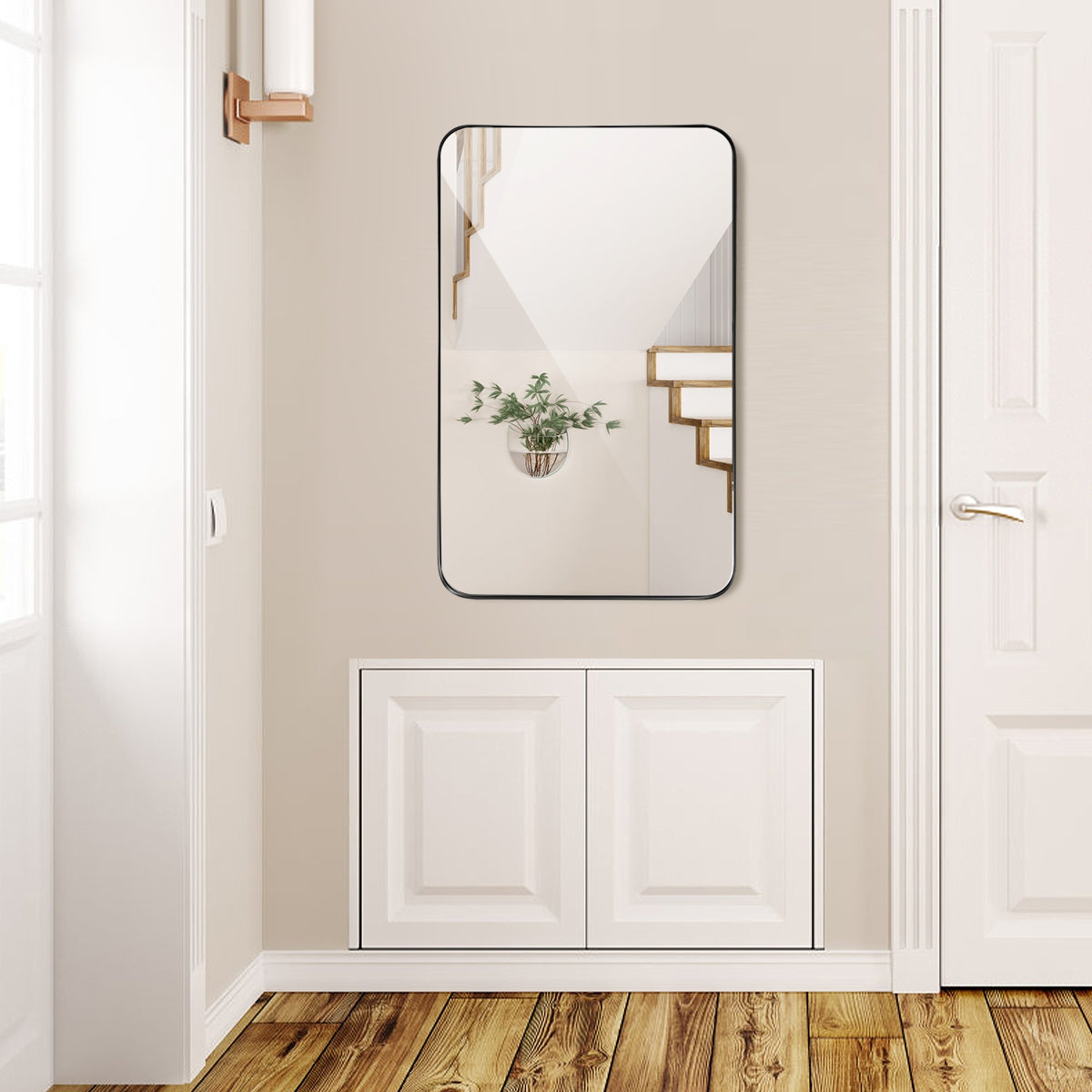 32" x 20" Wall-Mounted Rectangle Mirror with Metal Frame - Black