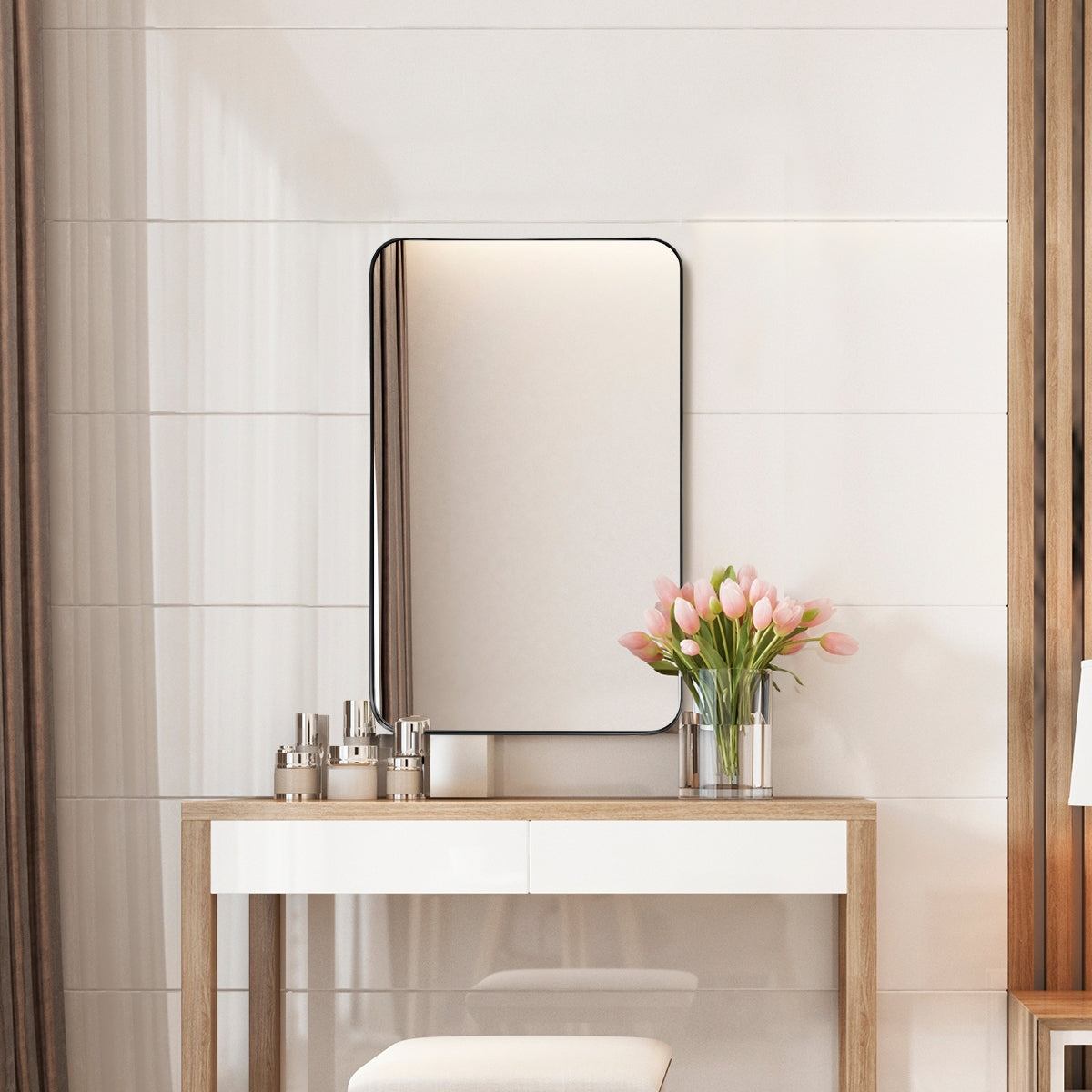 32" x 20" Wall-Mounted Rectangle Mirror with Metal Frame - Black