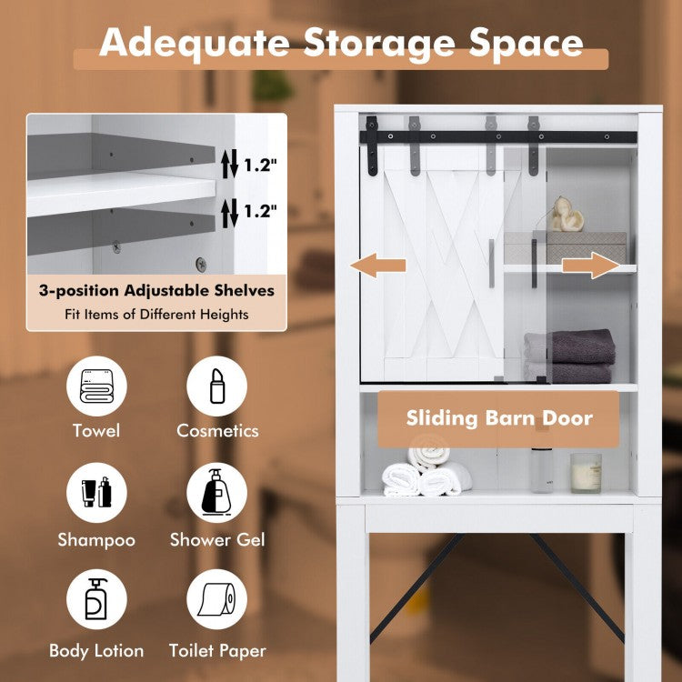 Wooden Over-the-Toilet Storage Cabinet with Sliding Barn Door & Adjustable Shelves