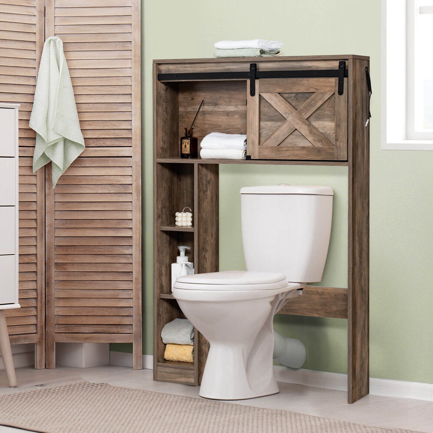 4 Tier Bathroom Storage Cabinet with Sliding Barn Door