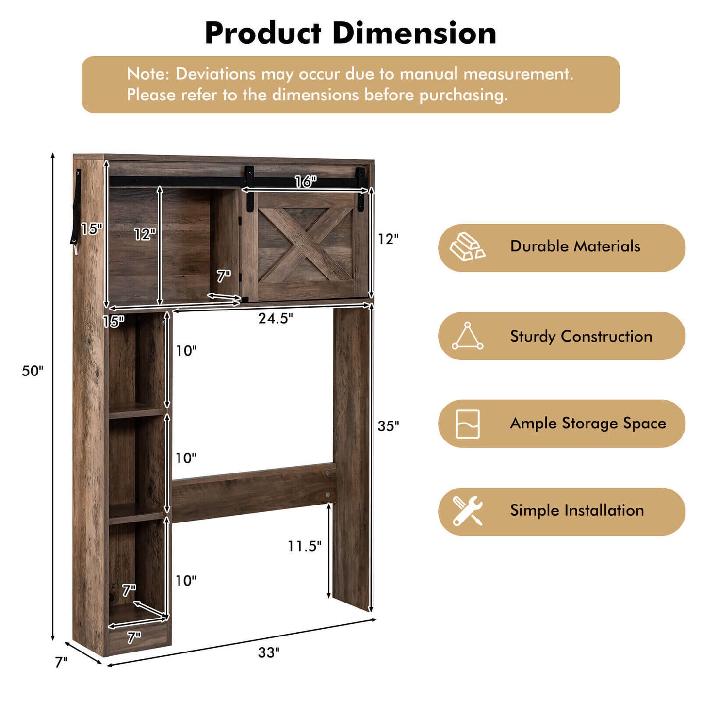 4 Tier Bathroom Storage Cabinet with Sliding Barn Door